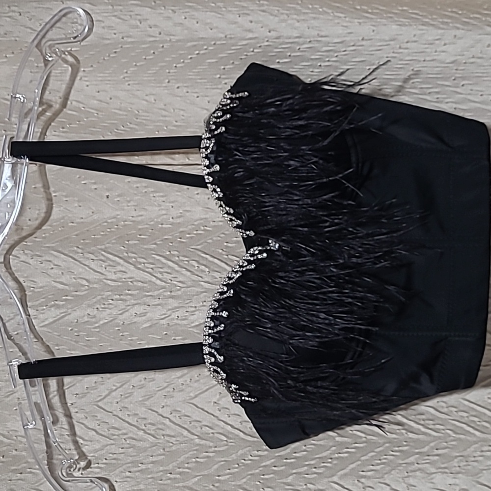 Lydia usa rhinestones and feather top